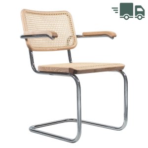THONET Stahlrohr-Freischwinger S 64 V Esche Pure Materials mit Rohrgeflecht-Sitz u. Armlehnen THONET Stahlrohr-Freischwinger S 64 V Esche Pure Materials mit Rohrgeflecht-Sitz u. Armlehnen