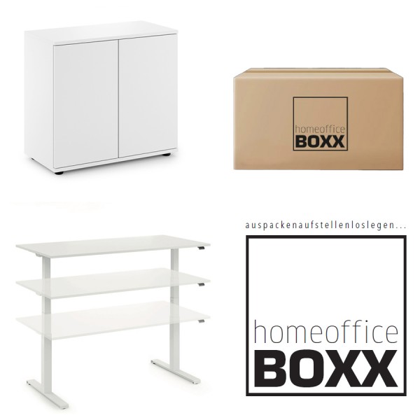 FM Homeoffice BOXX 2.2 - EASY GO Schreibtisch + SPACE - Flügeltürenschrank 