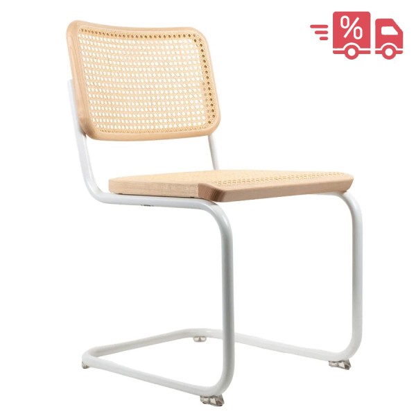 THONET Stahlrohr-Freischwinger S 32 V Rohrgeflecht-Sitz Esche Pure Materials - Gestell weiß