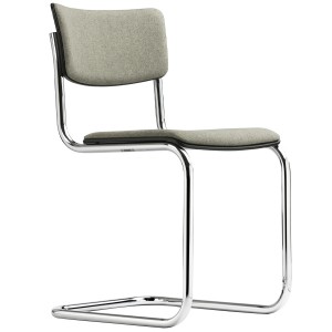 THONET Stahlrohr-Freischwinger S 43 PV Formholzschalen gepolstert grau - Gestell verchromt THONET Stahlrohr-Freischwinger S 43 PV Formholzschalen gepolstert grau - Gestell verchromt