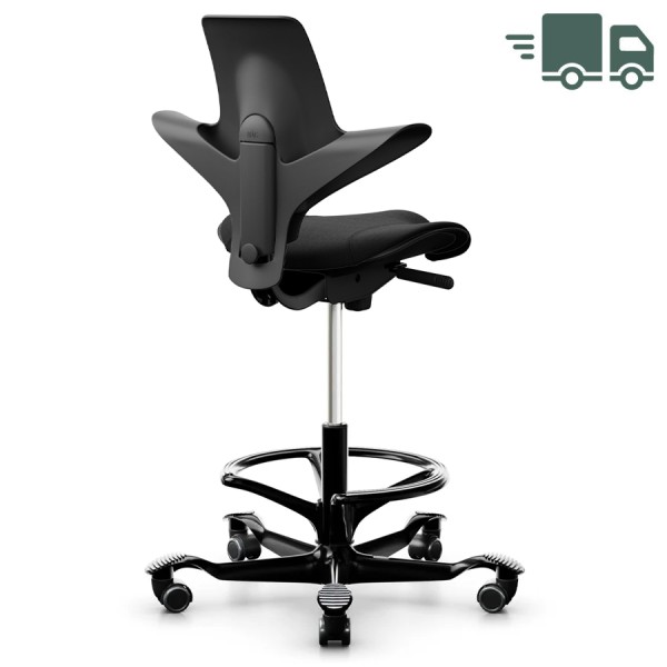 HAG CAPISCO PULS 8020 | Stehhilfe mit Fußring | Stoff Cura | Black Edition HAG Capisco 8020 Stehhilfe mit hoher Gasfeder 265 mm und Fußring - Rückansicht