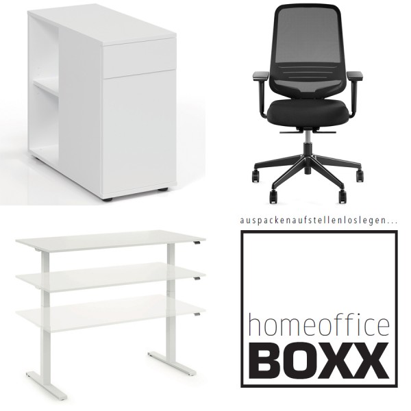 FM Homeoffice BOXX 3.0 - EASY GO Schreibtisch, ATTACK Bürodrehstuhl und STAND BY Standcontainer