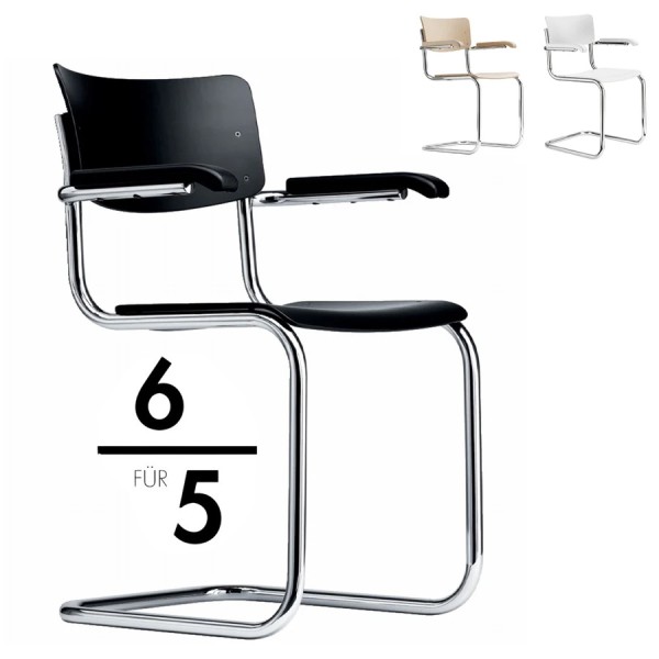 THONET S 43 F mit Armlehnen | Konfigurator | Stahlrohr-Freischwinger | Gestell verchromt