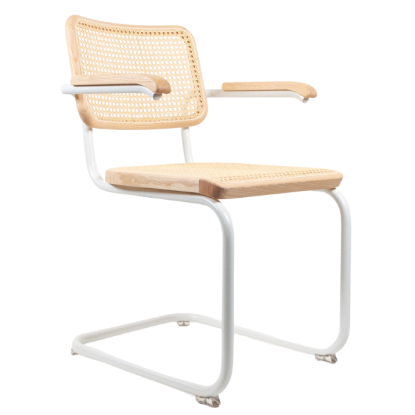THONET Stahlrohr-Freischwinger S 64 V Esche Pure Materials mit Rohrgeflecht-Sitz - Gestell weiß