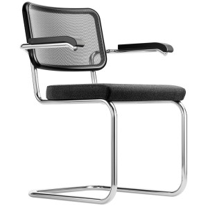 THONET Stahlrohr-Freischwinger S 64 SPVN Netzrücken, Sitz vollgepolstert u. Armlehnen THONET Stahlrohr-Freischwinger S 64 SPVN Netzrücken, Sitz vollgepolstert u. Armlehnen