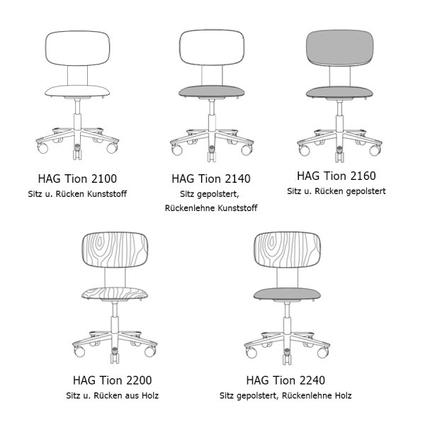 HAG Tion 2160 Bürostuhl Blush Rose | Sitz u. Rücken gepolstert | Stoff Cura 61257 Übersicht HAG Tion-Modelle