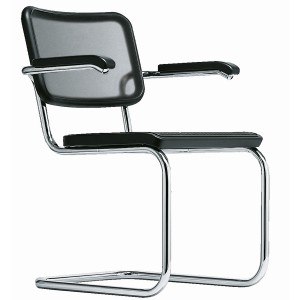 THONET Stahlrohr-Freischwinger S 64 N mit Armlehnen u. Netzbespannung schwarz - Gestell verchromt THONET Stahlrohr-Freischwinger S 64 N mit Armlehnen u. Netzbespannung schwarz - Gestell verchromt