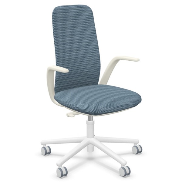 HAWORTH Nia Bürostuhl | Diagonale chevron blau | Rückenlehne mittelhoch | Gestell weiß HAWORTH Nia Bürostuhl - Stoff Diagonale chevron blau