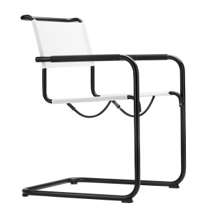 THONET Stahlrohr-Freischwinger S 34 N Outdoor mit Armlehnen und Netzbespannung - Gestell schwarz THONET Stahlrohr-Freischwinger S 34 N Outdoor mit Armlehnen und Netzbespannung - Gestell schwarz