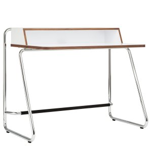 THONET Stahlrohr Schreibtisch S 1200 cool white - Kante Eiche geölt - Gestell verchromt THONET Stahlrohr Schreibtisch S 1200 cool white - Kante Eiche geölt - Gestell verchromt