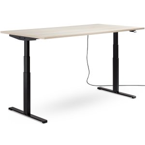 Schreibtisch NewWORK elektrisch höhenverstellbar - Gestell schwarz - Platte Lakeland Akazie - vollständig ausgefahren Schreibtisch NewWORK elektrisch höhenverstellbar - Gestell schwarz - Platte Lakeland Akazie - vollständig ausgefahren