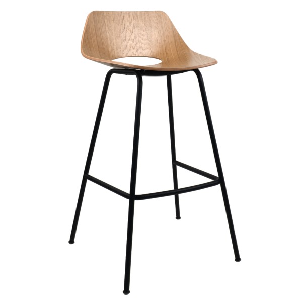 THONET S 661 H Stahlrohrhocker Edelholz Eiche klar lackiert - Gestell schwarz matt