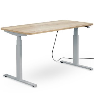 Schreibtisch NewWORK elektrisch höhenverstellbar - Gestell silber - Platte Hallifax Eiche Schreibtisch NewWORK elektrisch höhenverstellbar - Gestell silber - Platte Hallifax Eiche