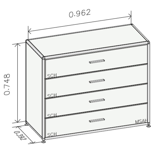 BOSSE SOLUTIONS Sideboard | Weiß | 4 Schubladen Bosse Solutions Sideboard weiß | Abmessungen