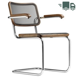THONET Stahlrohr-Freischwinger S 64 N mit Armlehnen u. Netzbespannung schwarz - Gestell verchromt THONET Stahlrohr-Freischwinger S 64 N mit Armlehnen u. Netzbespannung schwarz - Gestell verchromt