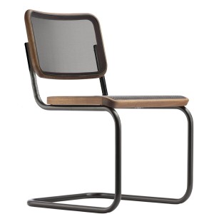 THONET S 32 N | Pure Materials Nussbaum | Netzbespannung | Stahlrohr-Freischwinger | Gestell schwarz THONET S 32 N | Pure Materials Nussbaum | Netzbespannung | Stahlrohr-Freischwinger | Gestell schwarz