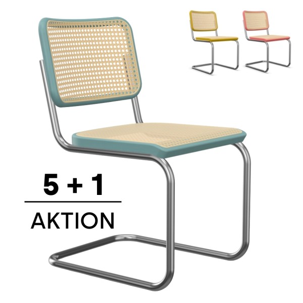 THONET S 32 V | Konfigurator Buche farbig gebeizt | Stahlrohr-Freischwinger | Gestell verchromt