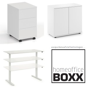 FM Homeoffice BOXX 3.2 - EASY GO Schreibtisch, ROLL ON Rollcontainer und SPACE Flügeltürenschrank FM Homeoffice BOXX 3.2 - EASY GO Schreibtisch, ROLL ON Rollcontainer und SPACE Flügeltürenschrank