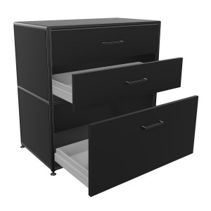 Bosse Regal Black Edition Höhe 2 OH Breite 80 cm in Melamin Schwarz mit Schüben offen Bosse Regal Black Edition Höhe 2 OH Breite 80 cm in Melamin Schwarz mit Schüben offen