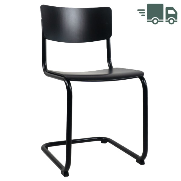 THONET Stahlrohr-Freischwinger S 43 - Sitz- und Rückenfläche schwarz gebeizt - Gestell schwarz lackiert