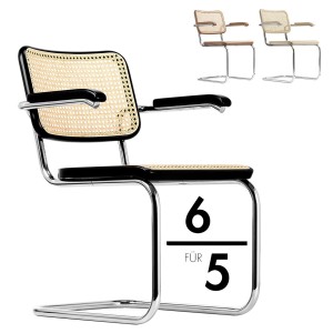 THONET S 64 V | Buche gebeizt schwarz | Stahlrohr-Freischwinger mit Armlehnen | Gestell verchromt THONET S 64 V | Buche gebeizt schwarz | Stahlrohr-Freischwinger mit Armlehnen | Gestell verchromt