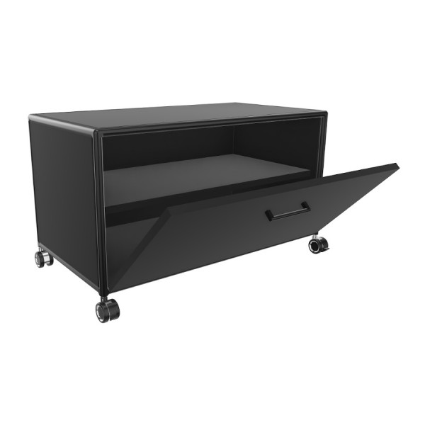 Bosse TV-Board Black Edition Höhe 1 OH Breite 80 cm in Melamin Schwarz mit Klappe offen