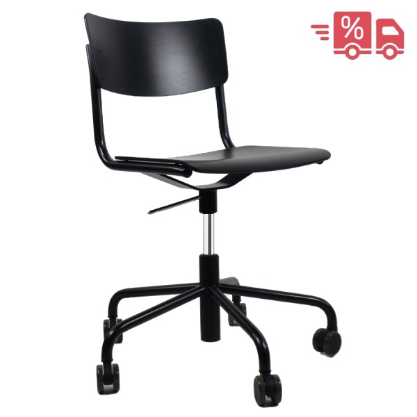 THONET Drehsessel S 43 DR Formholzschalen, Rollen und Gestell schwarz 