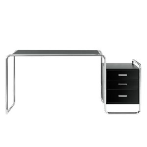 THONET Stahlrohr Schreibtisch S 285/1 Esche gebeizt schwarz - Gestell verchromt THONET Stahlrohr Schreibtisch S 285/1 Esche gebeizt schwarz - Gestell verchromt