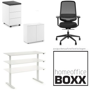FM Homeoffice BOXX 4.0 - EASY GO Schreibtisch, Rollcontainer, Flügeltürenschrank u. Bürodrehstuhl FM Homeoffice BOXX 4.0 - EASY GO Schreibtisch, Rollcontainer, Flügeltürenschrank u. Bürodrehstuhl