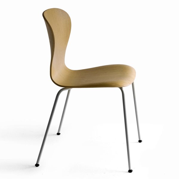 THONET S 220 Formholz-Stuhl Edelholz Eiche - Gestell weiß - Seitenansicht 