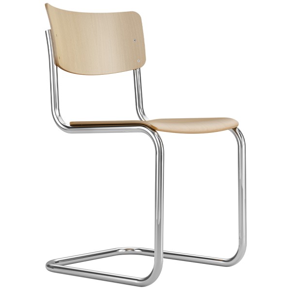 THONET Stahlrohr-Freischwinger S 43 Formholzschale Buche klar lackiert - Gestell verchromt