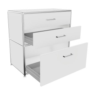 Bosse Regal Chrom 2 OH Breite 80 cm mit 3 Schüben in Melamin Weiß offen Bosse Regal Chrom 2 OH Breite 80 cm mit 3 Schüben in Melamin Weiß offen