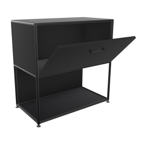 Bosse Regal Black Edition Höhe 2 OH Breite 80 cm in Melamin Schwarz mit Klappe offen Bosse Regal Black Edition Höhe 2 OH Breite 80 cm in Melamin Schwarz mit Klappe offen