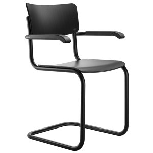 THONET Stahlrohr-Freischwinger S 43 F mit Armlehnen - Gestell schwarz matt THONET Stahlrohr-Freischwinger S 43 F mit Armlehnen - Gestell schwarz matt