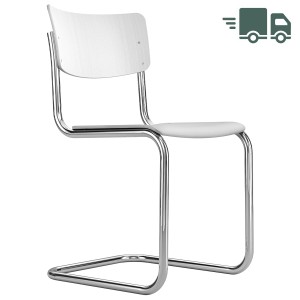 THONET Stahlrohr-Freischwinger S 43 Formholzschale gebeizt weiß lasiert - Gestell verchromt THONET Stahlrohr-Freischwinger S 43 Formholzschale gebeizt weiß lasiert - Gestell verchromt