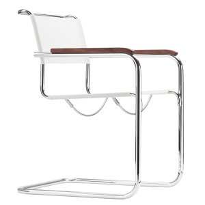 THONET Stahlrohr-Freischwinger S 34 N mit Armlehnen Sitz u. Rücken Netzbespannung weiß - Gestell chrom THONET Stahlrohr-Freischwinger S 34 N mit Armlehnen Sitz u. Rücken Netzbespannung weiß - Gestell chrom