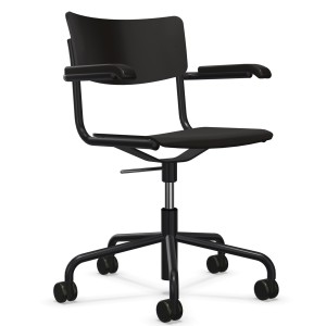 THONET Drehsessel S 43 FDR - Formholzschalen schwarz mit Armlehnen - Gestell/Rollen schwarz matt THONET Drehsessel S 43 FDR - Formholzschalen schwarz mit Armlehnen - Gestell/Rollen schwarz matt