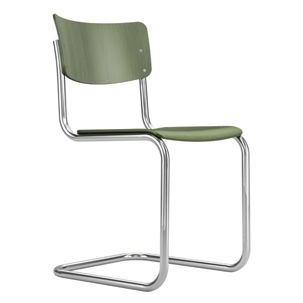 THONET S 43 | Olivgrün | Stahlrohr-Freischwinger | Gestell verchromt