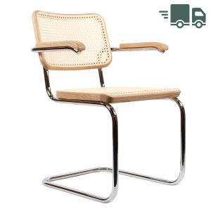 THONET Stahlrohr-Freischwinger S 64 V Eiche Pure Materials mit Rohrgeflecht-Sitz u. Armlehnen THONET Stahlrohr-Freischwinger S 64 V Eiche Pure Materials mit Rohrgeflecht-Sitz u. Armlehnen