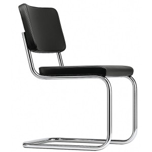 THONET Stahlrohr-Freischwinger S 32 PV Polstersitz Naturleder schwarz - Gestell verchromt THONET Stahlrohr-Freischwinger S 32 PV Polstersitz Naturleder schwarz - Gestell verchromt