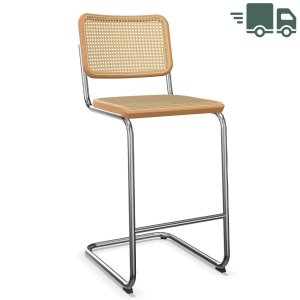 THONET Barhocker S 32 VH Rohrgeflecht-Sitz Buche natur gebeizt - Gestell verchromt THONET Barhocker S 32 VH Rohrgeflecht-Sitz Buche natur gebeizt - Gestell verchromt