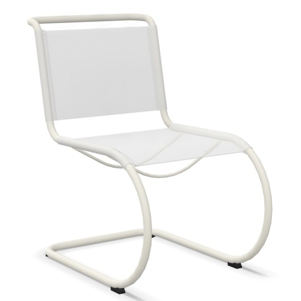 THONET Stahlrohr-Freischwinger S 533 N Outdoor | Netzbespannung und Gestell weiß
