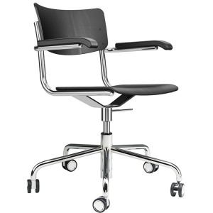 THONET Drehsessel S 43 FDR schwarz gebeizt mit Armlehnen - Gestell/Rollen verchromt THONET Drehsessel S 43 FDR schwarz gebeizt mit Armlehnen - Gestell/Rollen verchromt