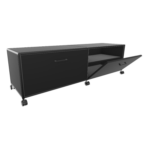 Bosse TV-Board Black Edition Höhe 1 OH Breite 160 cm in Melamin Schwarz mit 2 Klappe offen